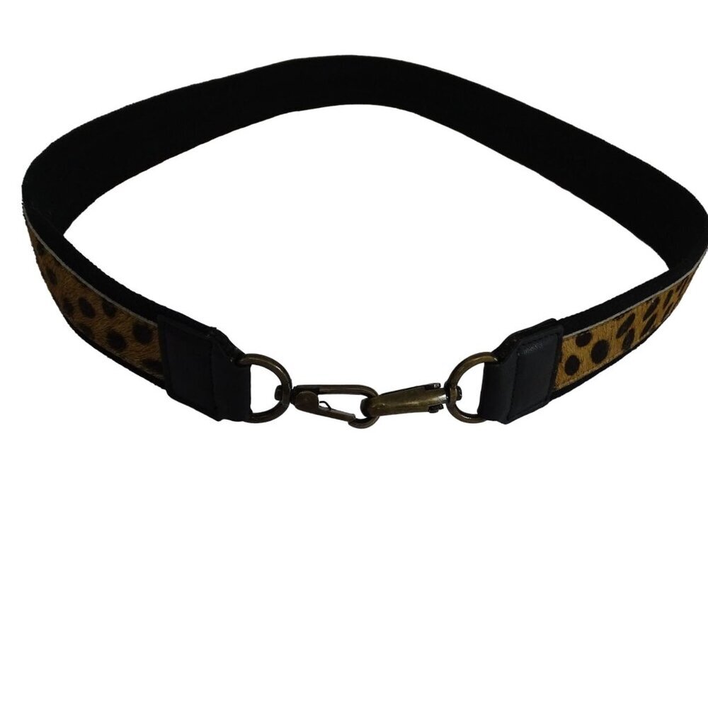 Chic Leopard Print Leather/Cotton Belt Brass Clasp Brown Black 47 inches